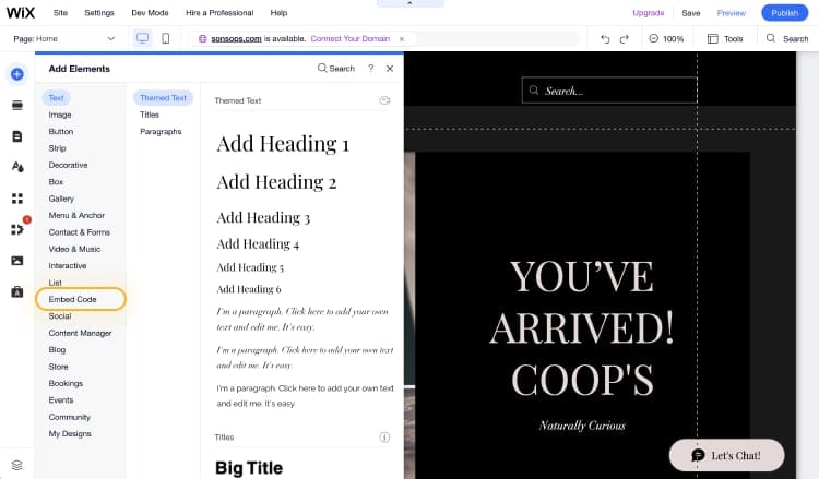 Adding the embed code element to your website
